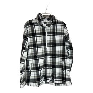 O'Neill Women’s Half Zip Polar Fleece Plaid Black/White Hoodie Sweatshirt SZ L